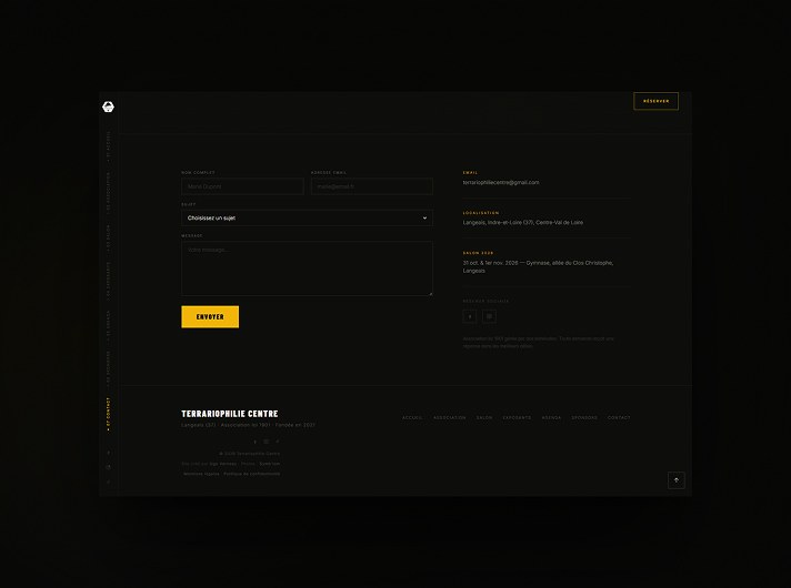 Site internet Terrariophilie Centre — formulaire de contact