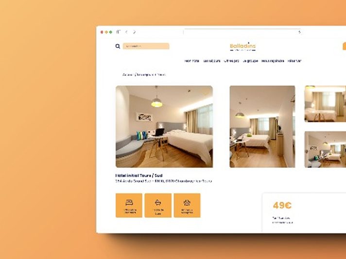 Maquette du site web Balladins — fiche hôtel et détails de la chambre