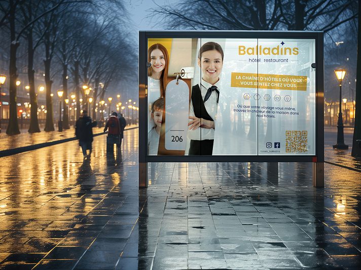 Affichage abribus Balladins — campagne publicitaire urbaine
