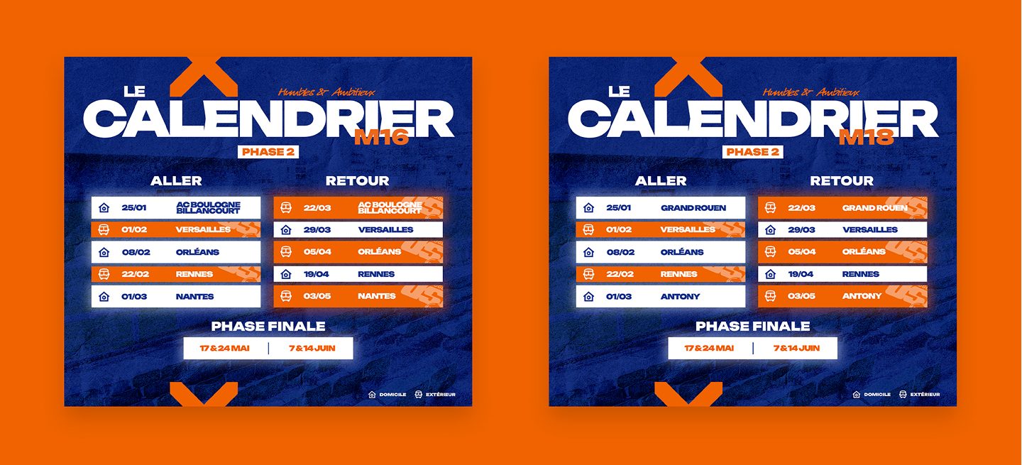 Calendrier de phase 2 — équipes M16 et M18